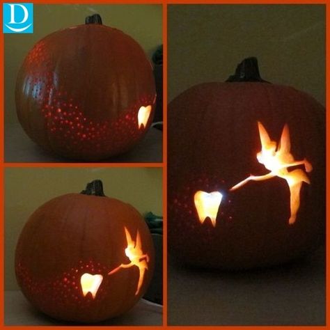 Fairy Pumpkin Decorating, Tooth Fairy Pumpkin, Tinkerbell Pumpkin Carving, Tinkerbell Pumpkin, Fairy Pumpkin, Pediatric Dental Office, Pumpkin Decorating Ideas, Bricolage Halloween, Pumkin Carving