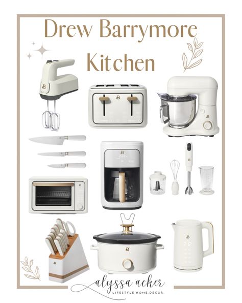 Walmart Beautiful Appliances, Aesthetic Kitchen Essentials, Drew Barrymore Kitchen Appliances White, Drew Barrymore Appliances In Kitchen, Drew Barrymore Appliances White, Minimalist Kitchen Appliances, Ts4 Kitchen Appliances, Aesthetic Home Appliances, Drew Barrymore Home Decor