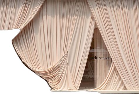 Draped Room, Fabric Facade, Ceiling Drapery, Drapery Ideas, Folding Fabric, Fabric Folding, Fragrance Lab, Fabric Installation, Curtain Installation