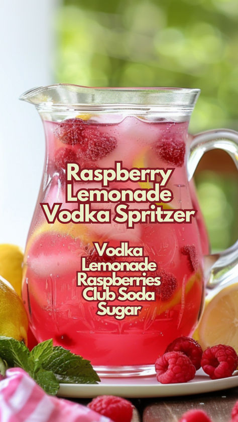 Raspberry Lemonade Vodka Spritzer Raspberry Lemonade Cocktail, Summer Spritzer Cocktails, Raspberry Vodka Cocktails, Spritzer Cocktails, Raspberry Lemonade Vodka, Cocktails Vodka, Spritzer Drink, Spiked Lemonade, Vodka Lemonade