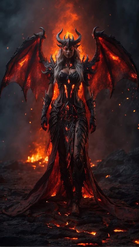 Demon Woman Art, Demon Art Male, Water Demon, Arte Viking, Fire Demon, Demon Wings, Female Demons, Fantasy Demon, Bd Art