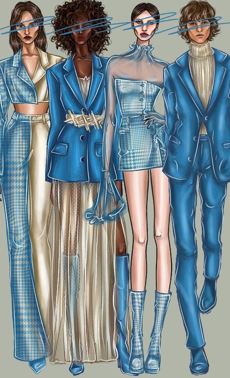 Blue Fashion Illustration, Fashion Design Collection Illustration, Fashion Design Drawings Sketches, Fashion Collection Illustration, Stylist Instagram, Fashion Illustration Template, Croquis Fashion, Fashion Portfolio Layout, Fashion Model Sketch