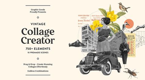 Vintage Collage Creator by Graphic Goods Cristiana Couceiro, Collage Creator, Love Collage, Affinity Photo, Collage Template, Vintage Collage, Collage Design, Creative Projects, Vintage Illustration