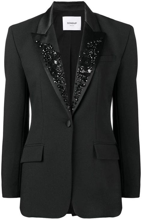 Dondup black Natural cotton jacket#affiliatelink Enby Style, Ladies Suit Design, Fashionable Work Outfit, Casual Blazer Women, Embellished Collar, Clueless Outfits, Designer Blazers, Slim Fit Blazers, Blazer Designs