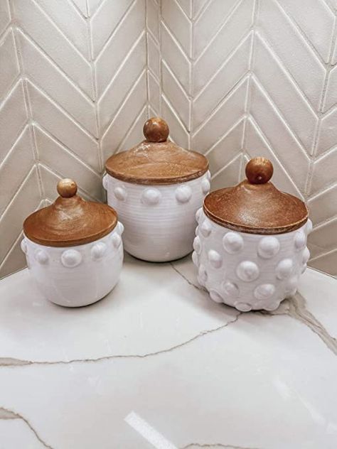 Mud Pie Raised Dotted Canister Set, White AN AFFILIATE MARKETED PRODUCT White Canister Set, Mud Pie Kitchen, White Canisters, Food Jar, Stunning Kitchens, No Code, Kitchen Canisters, Canister Sets, Mud Pie