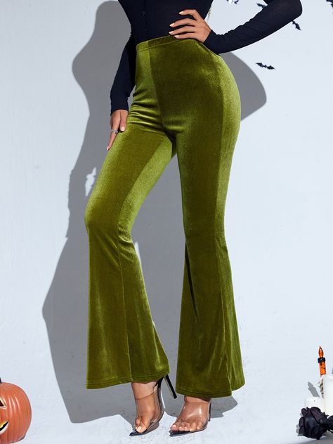 Velvet Flare Leg Solid Pants Green Velvet Pants, Velvet Flares, Velvet Pants, Green Velvet, Outfit Idea, Amazing Products, Harem Pants, Capri Pants, Velvet