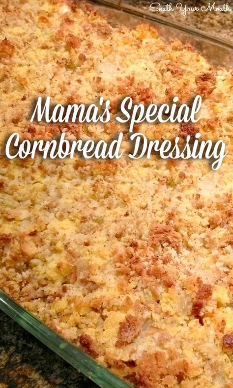 Mama’s Special Cornbread Dressing! My family's recipe for turkey dressing made with Southern cornbread AND herb stuffing for a Thanksgiving side dish everyone will love. Homemade Cornbread Dressing, Southern Thanksgiving Recipes, Cornbread Stuffing Recipes, South Your Mouth, Dressing Recipes Thanksgiving, Cornbread Dressing Southern, Southern Thanksgiving, Dressing Recipes Cornbread, Thanksgiving Food Sides