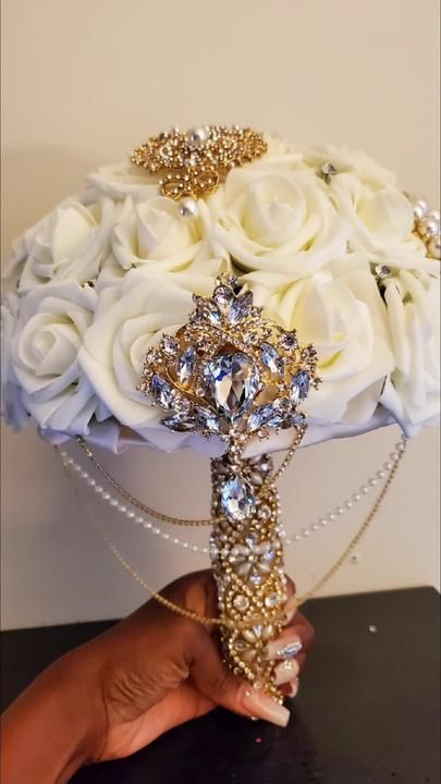 DIY Brouch Bouquet #diybride #diybrouchbouqet #diybouquet #brouch | TikTok Diy Brooch Bouquet With Flowers, Bouquet Brooch, Brooch Bouquet Tutorial, Cascading Brooch Bouquet, Broach Wedding Boquet, Brooch Bouquet, Diy Brides, Diy Bouquet, Wedding Reception Decorations