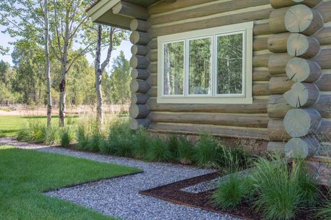 rustic-log-cabin-exterior Painted Log Cabin Exterior, Log Cabins Exterior, Painted Log Home Interior, White Log Cabin, Painted Log Cabin, Log Cabin Lighting, Log Homes Exterior, Log Home Interior, Log Cabin Exterior