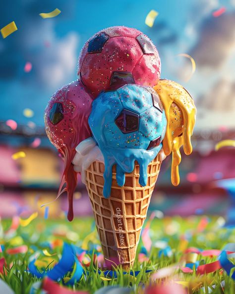 Ice Cream Around The World, Animated Ice Cream, Ice Cream Concept, Ice Cream World Illustration, Ice Cream Novelties, Delicious Ice Cream, Soccer Fan, Another Round, Soccer Fans