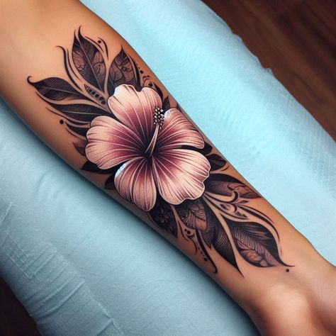 15 Hawaiian Flower Tattoos to Represent the Beauty of Nature 13 Flower And Water Tattoo, Colourful Flower Tattoo, Tropical Tattoos For Women, Hawaiian Flowers Tattoo, Hawaiian Tattoos For Women, Hawaii Flower Tattoos, Hawaiian Tattoo Meanings, Hibiscus Tattoos, Ankle Tattoo Cover Up