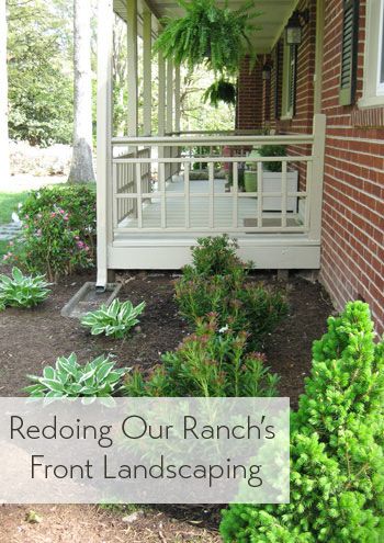 Redoing Our Ranch's Front Landscaping | Young House Love Ranch Home Landscaping, Small House Landscaping, Ranch House Landscaping, Front Yards Curb Appeal, Porch Landscaping, Mulch Landscaping, Brick Ranch, Landscaping Front Yard, Young House