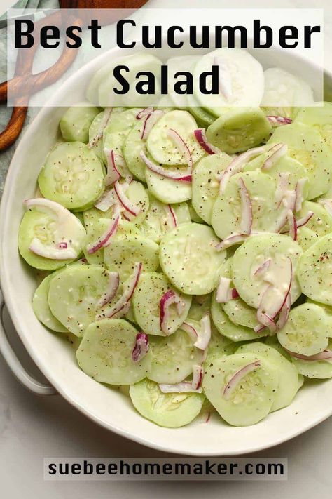 Best Cucumber Salad combines thinly sliced cucumbers and onions with a delicious creamy dressing.  The perfect combination of crunchy, creamy, sweet, and savory all at once. This salad brings back so many wonderful memories of childhood! Best Cucumber Salad, Spinach Salad Recipes, Creamy Potato Salad, Creamy Cucumber Salad, Cucumbers And Onions, Broccoli Salad Recipe, Creamy Cucumbers, Creamy Dressing, Cucumber Recipes Salad