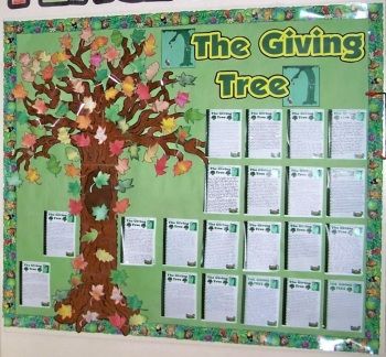 Fall and Autumn Bulletin Board Display Ideas and Examples The Giving Tree Tree Bulletin Board, Bulletin Board Tree, Tree Projects, Family Tree Project, Fall Bulletin Boards, Giving Tree, English Teaching Resources, 20 November, The Giving Tree