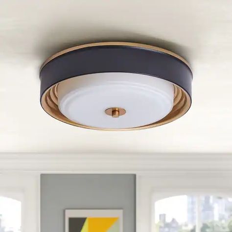 Vintage Black 2-Light Drum Shape Flush Mount Ceiling Lamp - Bed Bath & Beyond - 36987946 Navy Laundry Room, Chandelier Dark, Black Light Fixture, Flush Mount Lights, Flush Mount Ceiling Fan, Light Fixtures Flush Mount, House Projects, Led Chandelier, Flush Mount Lighting