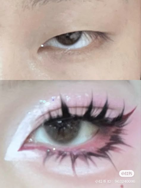 Harajuku Eye Makeup, Gyaru Makeup Without Lashes, Pink Cosplay Makeup, Harajuku Makeup Looks, Kawaiicore Makeup, Jiraikei Makeup, Harajuku Makeup Kawaii, V Kei Makeup, Creepy Cute Makeup