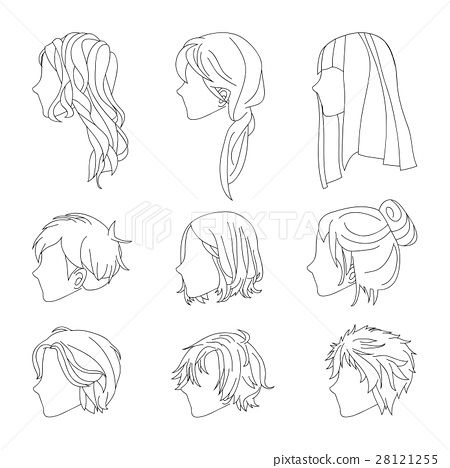 Hairstyle Side View Man and Woman Hair Drawing Set Woman Hair Drawing, Drawing Hair Braid, Anime Braids, Boy Hair Drawing, Side View Drawing, Girl Hair Drawing, How To Draw Braids, Male Hairstyles, Profile Drawing