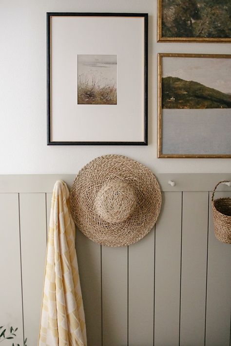 Easy Weekend Mudroom Refresh with a DIY Peg Rail and Shiplap Wall - Chelsey Freng Diy Peg Rail, Shiplap Hallway, Mini Mudroom, Laundry Room/mudroom, Peg Wall, Peg Rail, Easy Weekend Projects, Installing Shiplap, Shaker Pegs