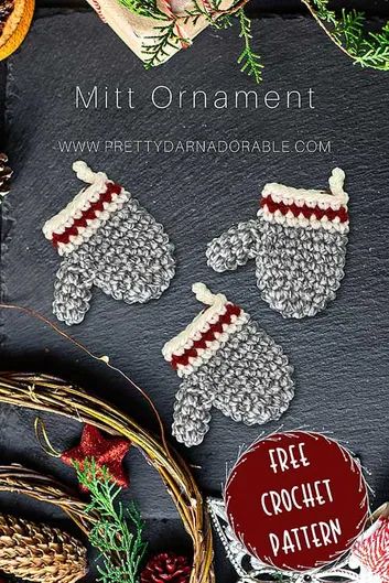 Mitten Ornament Pattern, Crochet Sock Monkeys, Crochet Christmas Stocking Pattern, Crochet Ornament Patterns, Mitten Ornaments, Crochet Christmas Stocking, Crochet Christmas Gifts, Christmas Stocking Pattern, Crochet Christmas Decorations