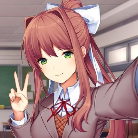 Monika icon. "THE QUEEN HERSELF BROO." Giffany Gravity Falls, Ddlc Monika, Monika Ddlc, Oki Doki, Just Monika, The Cardigans, Kin List, Psychological Horror, Doki Doki Literature Club