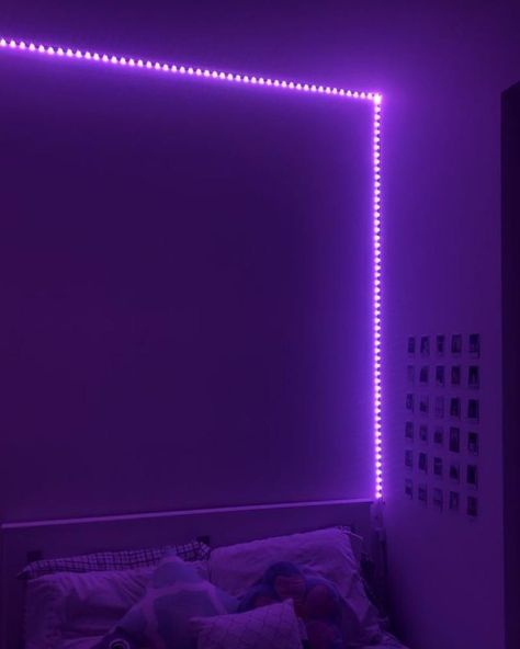 Cool led Led Room Lighting, Purple Led Lights, Deco House, Led Lighting Bedroom, Mirror Room, Purple Rooms, Aesthetic Rooms, Square Mirror, Picture Icon