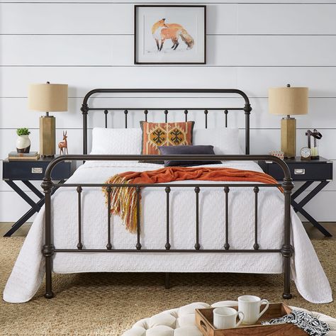 Buy Beds Online at Overstock | Our Best Bedroom Furniture Deals Wrought Iron Bed And Antique Nightstand, Black Iron Full Bed, Metal Tufted Bed, Furniture To Match Black Iron Bed, Iron Railing Bed, Log Cabin Iron Bed, Black Metal Frame King Bed, Black Wrought Iron Bed Bedroom Bohemian, Black Metal Bed Frame Duvet Covers