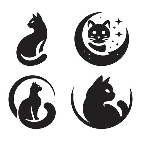 Cat Logo Ideas, Cat Logo Design Ideas, Crescent Moon Logo, Cat Logo Design, Moon Logo, Disney Designs, Cat Silhouette, Cat Logo, Cat Treats