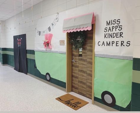 Camping Theme Kindergarten, Teacher Door Decor, Classroom Theme Decor, Garden Classroom, Teacher Door Decorations, Camping Classroom, Camping Scene, Camping Theme Classroom, Teacher Door