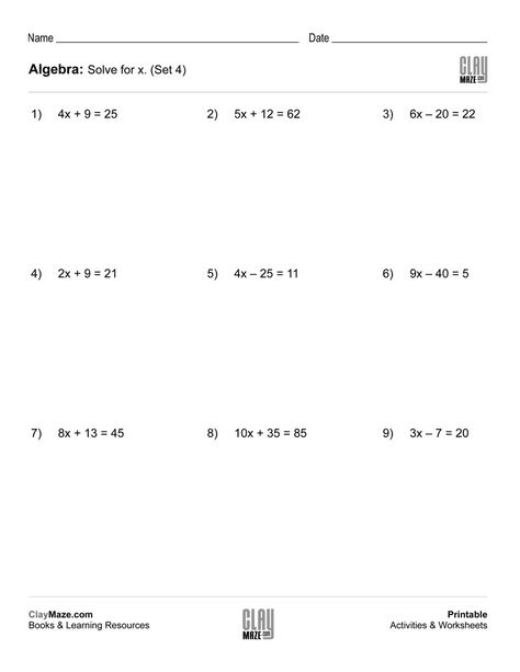 Use this worksheet for practice with solving equations. Solve for x in each problem. - 15 problems… Solving For X Worksheets, Solve For X Worksheet, Simple Equation Class 7 Worksheet, Simple Equations Worksheet Grade 7, Solve For X Math, Simple Equations Worksheet, X Worksheet, Linear Equations Worksheet, Algebra Equations Worksheets