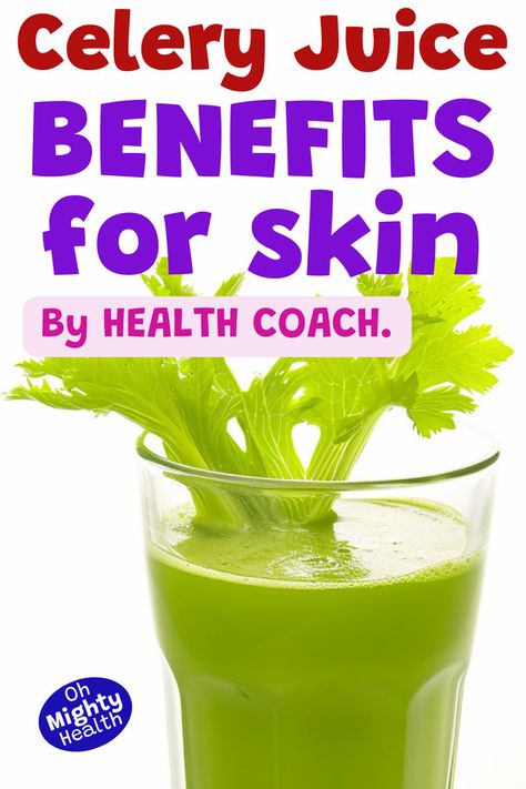 Celery juice. Text reads: "Celery juice benefits for skin. By Health Coach." Juice For Clear Skin, Health Benefits Of Celery, Benefits Of Celery Juice, Simple Juice Recipes, Benefits Of Celery, Celery Juice Benefits, Liver Cleansing, Easy Juice Recipes, Juice Benefits