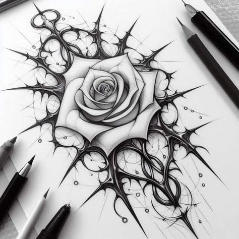 Dark Rose Tattoo Design, Dark Roses Tattoo, Arm Tattoos Drawing, Skull Rose Tattoos, Rose Drawing Tattoo, Rose Tattoos For Men, Flower Tattoo Drawings, Grunge Tattoo, Black Rose Tattoos