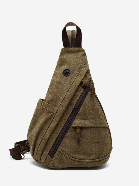 Canvas Sling Bag, Chest Bag Men, Leather Work, Vintage Canvas, Shoulder Messenger Bag, Leather Zipper, Men's Backpack, Chest Bag, Handbags For Men