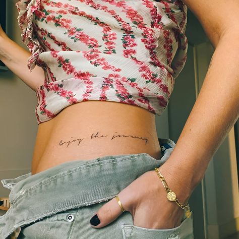 30 Super Sexy Tattoo Ideas For Women To Inspire Your Next Ink - Woman & Lifestyle - Beauty, Fashion, Lifestyle Above The Hip Tattoos, Fine Line Tattoo Thigh Women, Journey Tattoos For Women, Enjoy The Little Things Tattoo, Enjoy The Journey Tattoo, The Journey Tattoo, Journey Tattoo Ideas, Journey Tattoo, Nova Tattoo