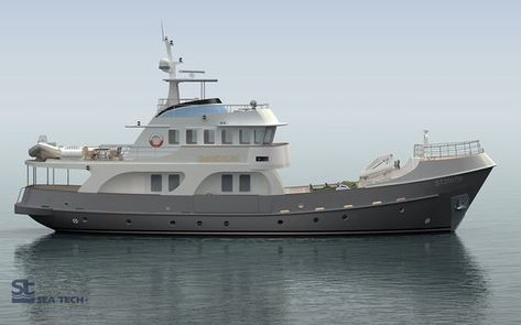 Handsome looking expedition yacht. Nice stern arrangement, covered side-decks, wheehouse walk-around, well deck, flying bridge. Big budget piece though. Water Vehicles, Trawler Yacht, Trawler Boats, Rc Boats Plans, Big Yachts, Explorer Yacht, Expedition Yachts, Yacht World, Sport Fishing Boats