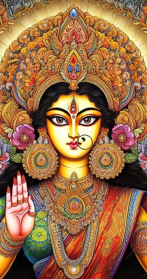 Sita Mata Painting, Durga Maa Pic, Ma Durga Images For Dp, Kulasai Mutharamman, Durga Maa Pictures, Ganpati Painting, Durga Face, Durga Maa Paintings, Navratri Devi Images