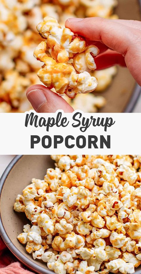 Maple Syrup Popcorn Recipe, Honey Butter Popcorn Recipe, Healthy Caramel Popcorn, Popcorn Flavor Ideas, Fancy Popcorn Recipes, Popcorn Flavor Recipes, Whirley Pop Recipes, Maple Syrup Popcorn, Fun Popcorn Recipes