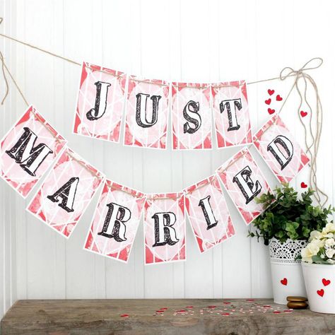 I've just found Just Married Bunting, Wedding Decoration. Just Married! Whether you're decorating the room at a wedding reception, or welcoming the newlyweds home, this 'Just Married' bunting is the perfect wedding addition!. £10.50 Wedding Reception Rooms, Handmade Flower Pots, Bunting Wedding, Personalised Bunting, Happy Wedding Day, Party Bunting, Wedding Banner, Pretty Cards, Jute Twine