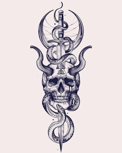 |#tattoo #handtattoo #tattoos #tattooartist 1752 Snake And Dagger Tattoo, Rib Tattoos For Guys, Serpent Tattoo, Skull Sleeve Tattoos, Snake Tattoo Design, Spine Tattoos For Women, Tattoo Style Drawings, Skull Tattoo Design, Hand Tattoos For Guys