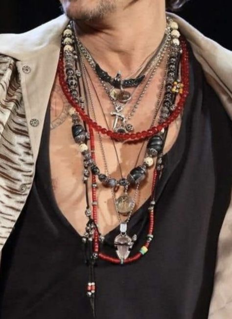 Johnny Depp Necklace, Johnny Depp Jewelry, Trouser Chain, Pirate Necklace, Boho Men Style, Bohemian Goth, Johnny Depp Style, Bohemian Style Men, Pirate Jewelry