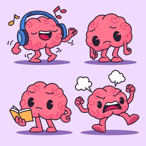 Premium Vector | Hand drawn brain cartoon illustration Cute Brain Drawing, How To Draw A Brain, Cartoon Brain Drawing, Brain Drawing Simple, Brain Doodle, Drawing Brain, Brain Character, Brain Cartoon, Human Body Science Projects