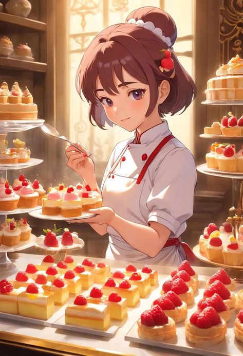 Bakery Anime, Cafe Uniform, Drawing Reference, Beautiful Art, Illustration Design, Character Design, Paper Crafts, Drawings, Anime