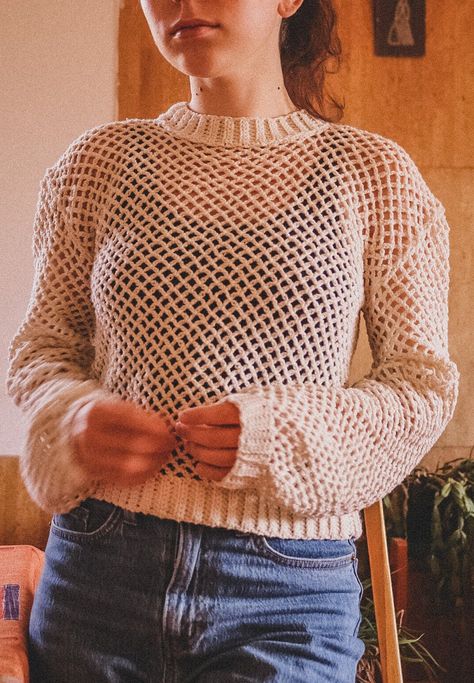 Excited to share this item from my #etsy shop: It's Fall Mesh Sweater Crochet Mesh Sweater Free Pattern, Knit Mesh Sweater, Crochet Mesh Sweater, Mesh Sweater, Jumper Knitting Pattern, Crochet Sweaters, Its Fall, Crochet Wool, Summer Sweaters