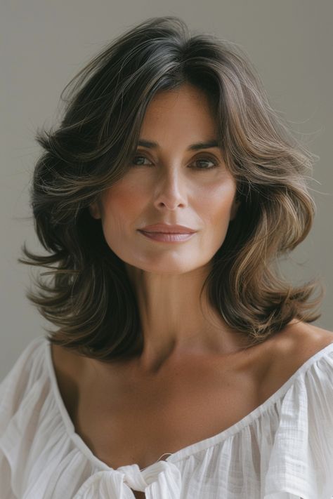 Embrace the versatility of medium-length hairstyles, tailored for women over 50 who want style with ease. See more ideas here. Loose Beachy Waves, Medium Length Hairstyles For Women, Medium Length Bobs, Medium Length Layers, Classic Haircut, Subtle Balayage, Shoulder Length Bob, Medium Length Hairstyles, Wavy Style