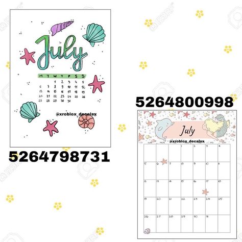 Bloxburg Kitchen Decals Codes, Calendar Decal, Fall Decal, School Decal, July Calendar, Bloxburg Decals Codes Aesthetic, Roblox Image Ids, Blocksburg Room Ideas￼, Pic Code