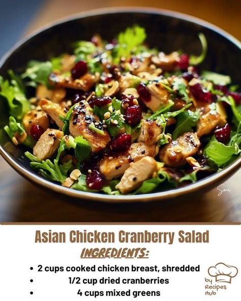 Asian Chicken Cranberry Salad Chicken Cranberry Salad, Chicken Cranberry, Beef Tips And Noodles, Cranberry Salad Recipes, Cranberry Chicken Salad, Mexican Casserole Recipe, Healthy Bowl, Asian Chicken Salads, Asian Chicken Recipes