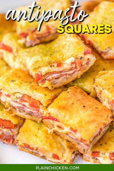 Antipasto Squares - Plain Chicken Antipasto Squares, Salami Sandwich, Sausage Appetizers, Cheese Squares, Pepperoni Rolls, Sliced Salami, Cheese Stuffed Peppers, Square Recipes, Plain Chicken