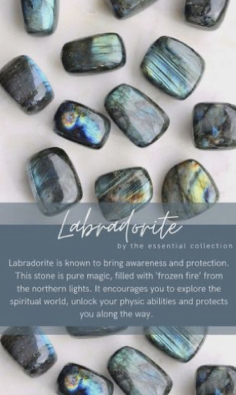 Crystal Scrapbook, Crystals And Stones For Beginners, Labradorite Crystal Meaning, Crystals Labradorite, Crystals For Protection, Tumbled Crystals, Crystal Aesthetic, Crystals Healing Properties, Spiritual Crystals