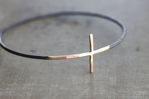 Gold Cross Sideways with Black Sterling Silver Bangle Bracelet The Bangles, Silver Bangle Bracelet, Sterling Silver Bangle Bracelets, Sterling Silver Bangle, Metal Bracelet, Christian Jewelry, Cross Bracelet, Sterling Silver Bangles, Silver Bangle