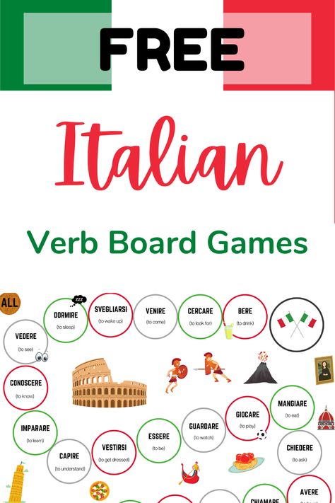 Italian Games, How To Learn Italian, Free Italian Lessons, Italian Board, Teaching Italian, Plurals Worksheets, Verb Practice, Italian Verbs, Italian Grammar