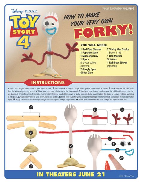 How to Make Your Own Forky from Toy Story #disney #craft #disneycraft #forky #toystory #toystory4 Toy Story Printables, Toy Story Crafts, 4de Verjaardag, Toy Story Party Decorations, Toy Story Movie, Toy Story Theme, Birthday Party Printables, Toy Story Birthday Party, Free Toys